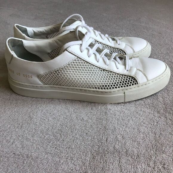 Women by Common Projects Achilles Mesh-Trimmed Leather White Lace Up Sneakers - Picture 2 of 14
